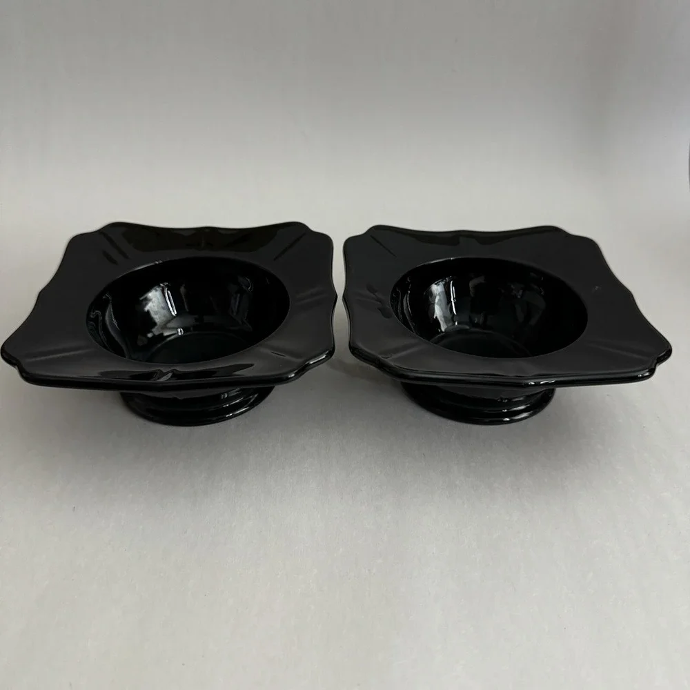 Vintage Black Amethyst Glass Square Bowls Small Relish Nut 4.5